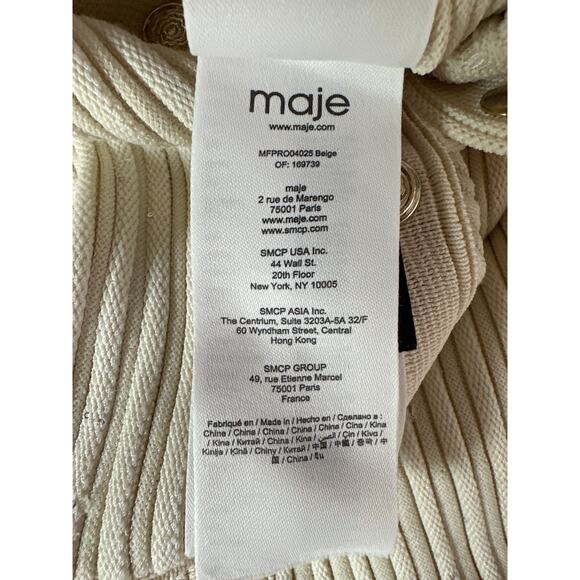 Maje Sequin Knit Midi Dress Ribbed Button-Front Off White 36 US 2-4 - Picture 9 of 11